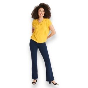Betabrand Boot-Cut 4-Pocket Betabrand Yoga Denim Pants, Dark Indigo L - Stretchy